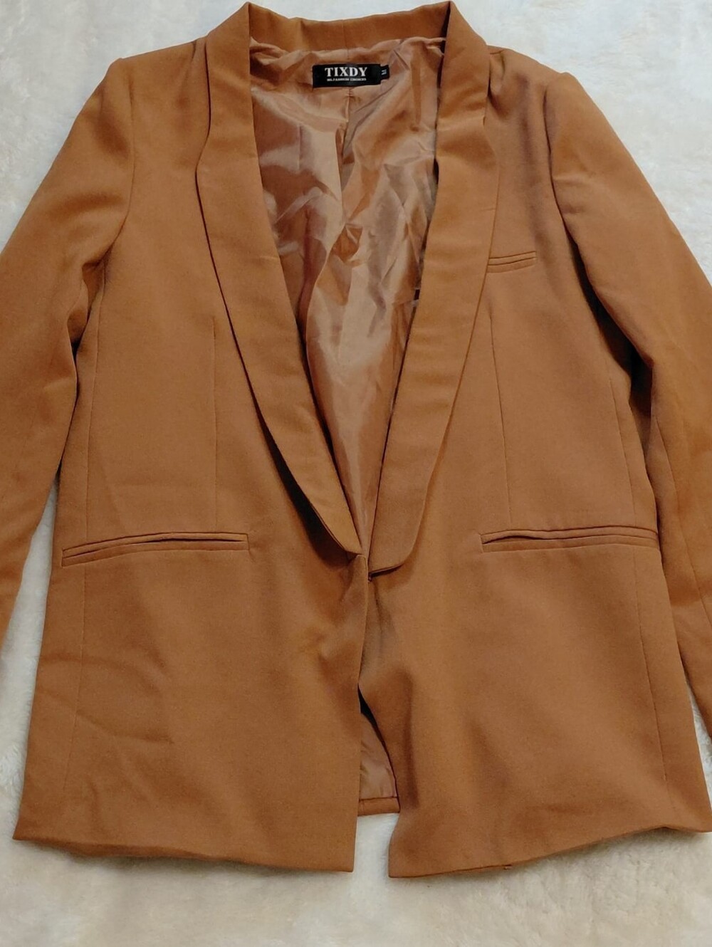 TIXDY Camel Open Front Blazer Jacket Women's Size M Like New